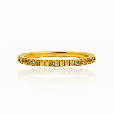 Sortija Riviere Biru en Oro Amarillo 18k con Zafiros Amarillos y Diamantes