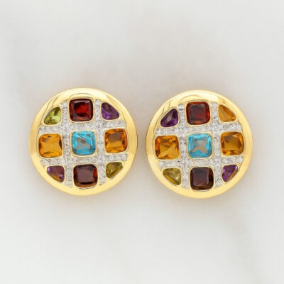 Aretes Biru Winikunka en Oro Amarillo 18K con Piedras Semipreciosas Rainbow y Diamantes