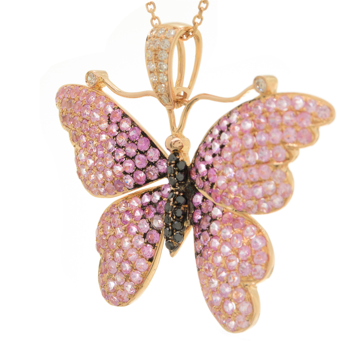 Collar Mariposa en Oro Rosa 18K con Diamantes y Zafiro Rosados