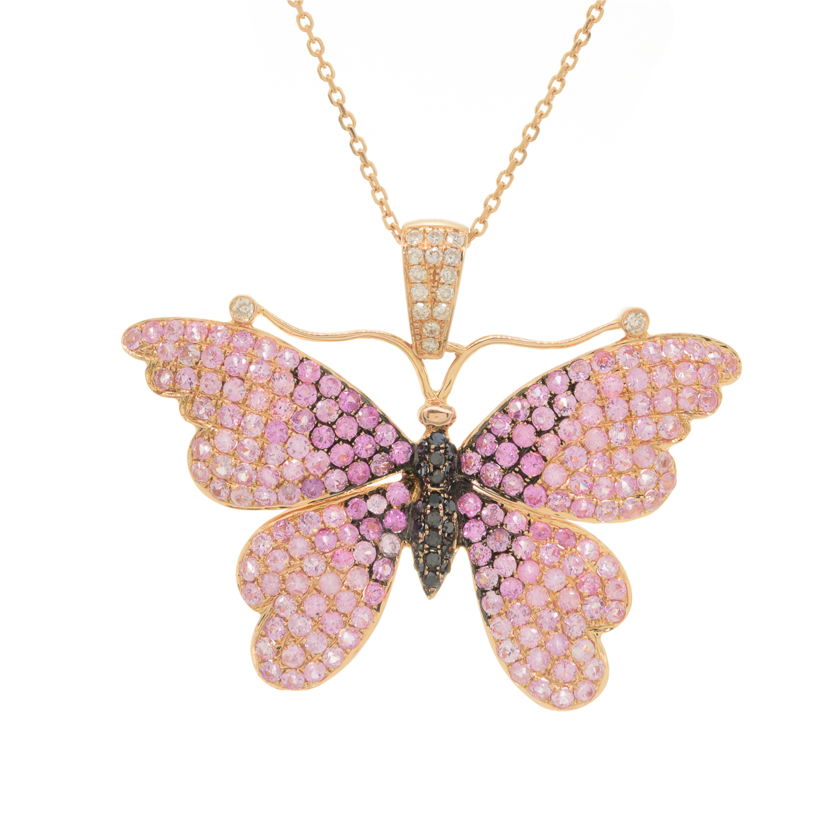 Collar Biru Mariposa en Oro Rosa 18K con Diamantes y Zafiro Rosados