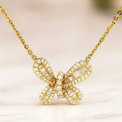 Collar Diamantesta Mariposa en Oro Amarillo 18K con Diamantes