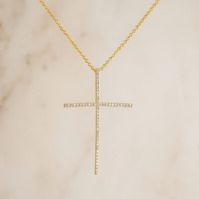 Collar Diamantesta Cruz en Oro Amarillo 18K con Diamantes