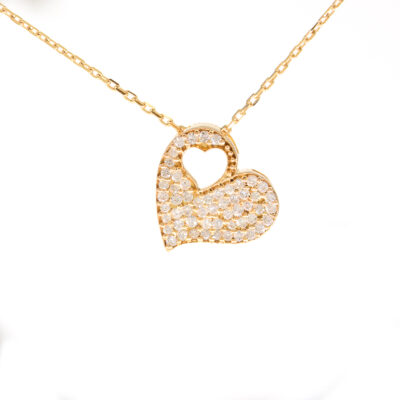 Collar con Dije Corazón en Oro Rosa 18K con Diamantes