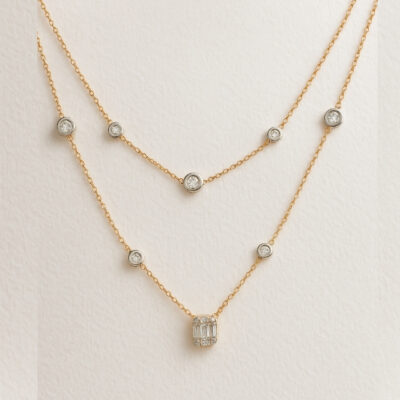 Collar Diamantesta Cadena Dúo en Oro Rosa 18K y Oro Blanco 18K con Diamantes