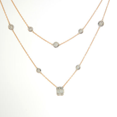Collar Cadena Dúo en Oro Rosa 18K y Oro Blanco 18K con Diamantes