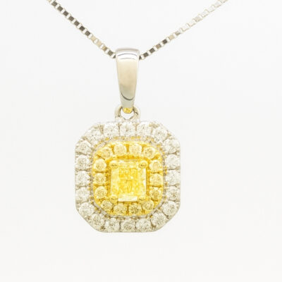 Dije Diamantesta en Oro Blanco 18K con Diamantes Blancos y Canarios
