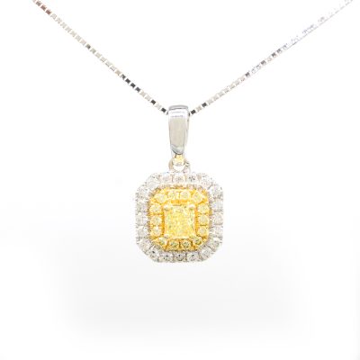 Collar en Oro Blanco 18K con Diamantes Blancos y Canarios