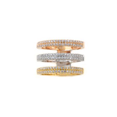 Sortija Lineal Tres colores en Oro Amarillo, Rosa y Blanco 18K con Diamantes