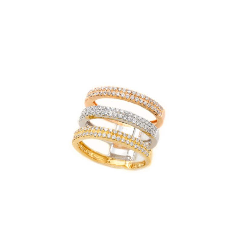 Sortija Diamantesta Lineal Tres colores en Oro Amarillo, Rosa y Blanco 18K con Diamantes