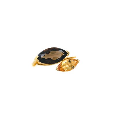 Sortija Biru Doble Marquise en Oro Amarillo 18K con Cuarzo Fume y Citrino