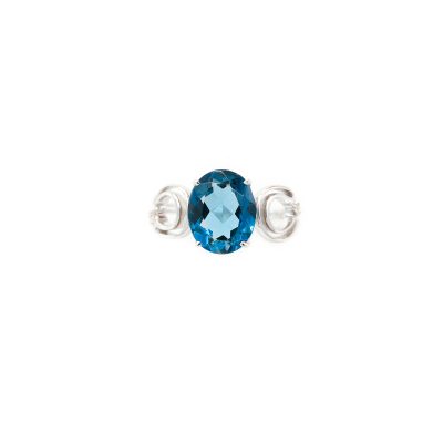 Sortija Biru Qucha en Oro Blanco 18K con Topacio London Blue y Diamante