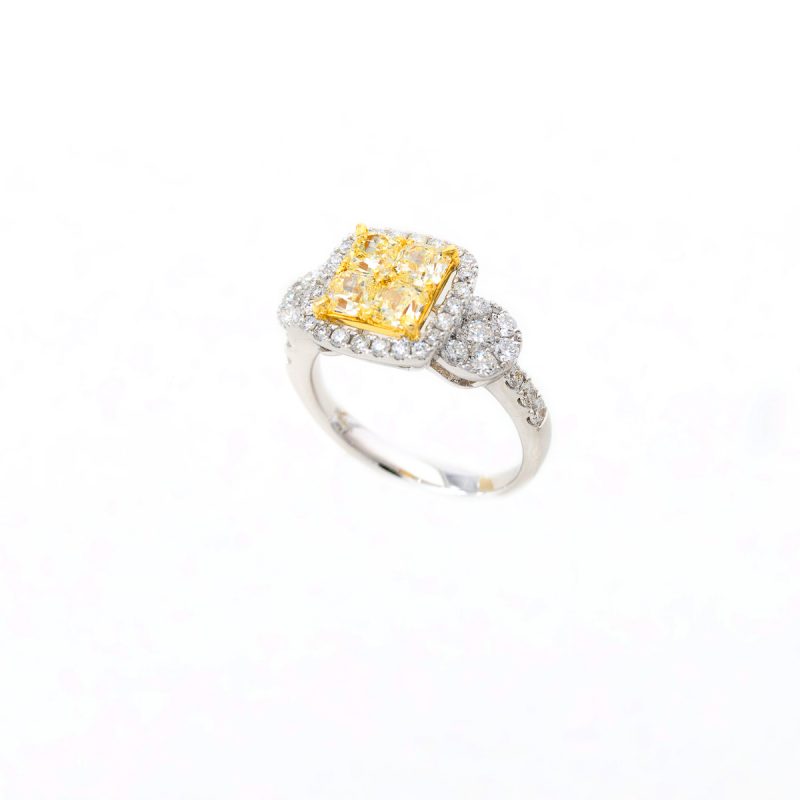 Sortija Diamantesta Inti en Oro Blanco 18K con Diamantes Canarios y Blancos