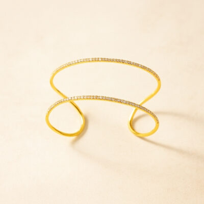 Pulsera Diamantesta Calada Doble Línea en Oro Amarillo 18K con Diamantes