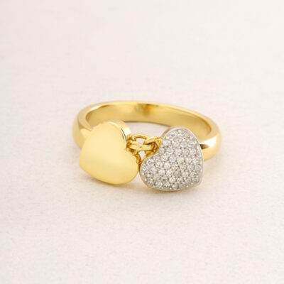 Sortija Khuyay Doble Corazón en Oro Amarillo 18K con Diamantes