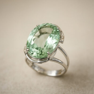 Sortija Biru Sacha en Oro Blanco 18K con Prasiolita con Diamantes