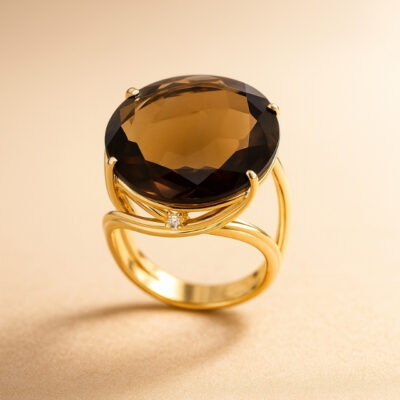 Sortija Biru Chhuqu en Oro Amarillo 18K con Cuarzo Fume y Diamantes