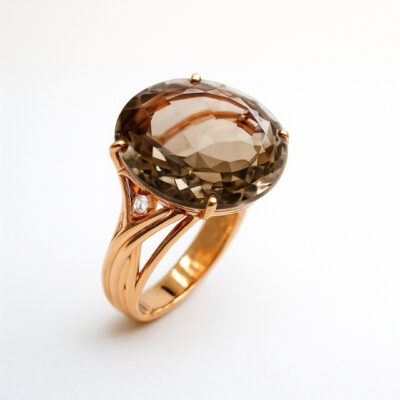 Sortija Biru Chhuqu en Oro Rosa 18K con Cuarzo Fume y Diamantes