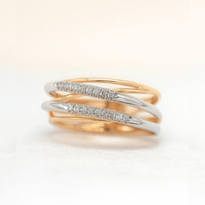 Sortija Lineal Diamantesta con Oro Rosa 18K y Oro Blanco 18K con Diamantes