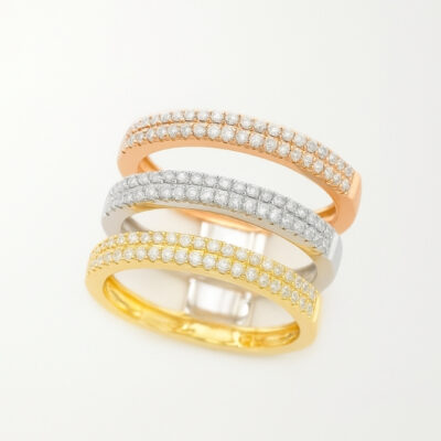 Sortija Diamantesta Lineal Tres colores en Oro Amarillo, Rosa y Blanco 18K con Diamantes