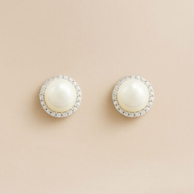 Aretes Love Pearls en Oro Blanco 18k con Perla y Diamantes
