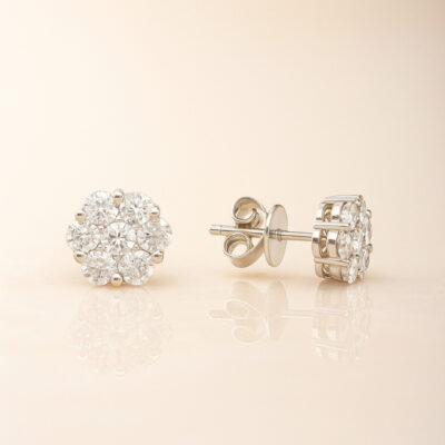 Aretes Diamantesta Flor pequeña en Oro Blanco 18k con Diamantes