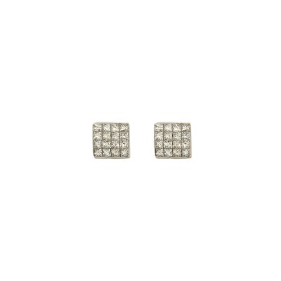 Aretes Cuadrado en Oro Blanco 18k con Brillantes