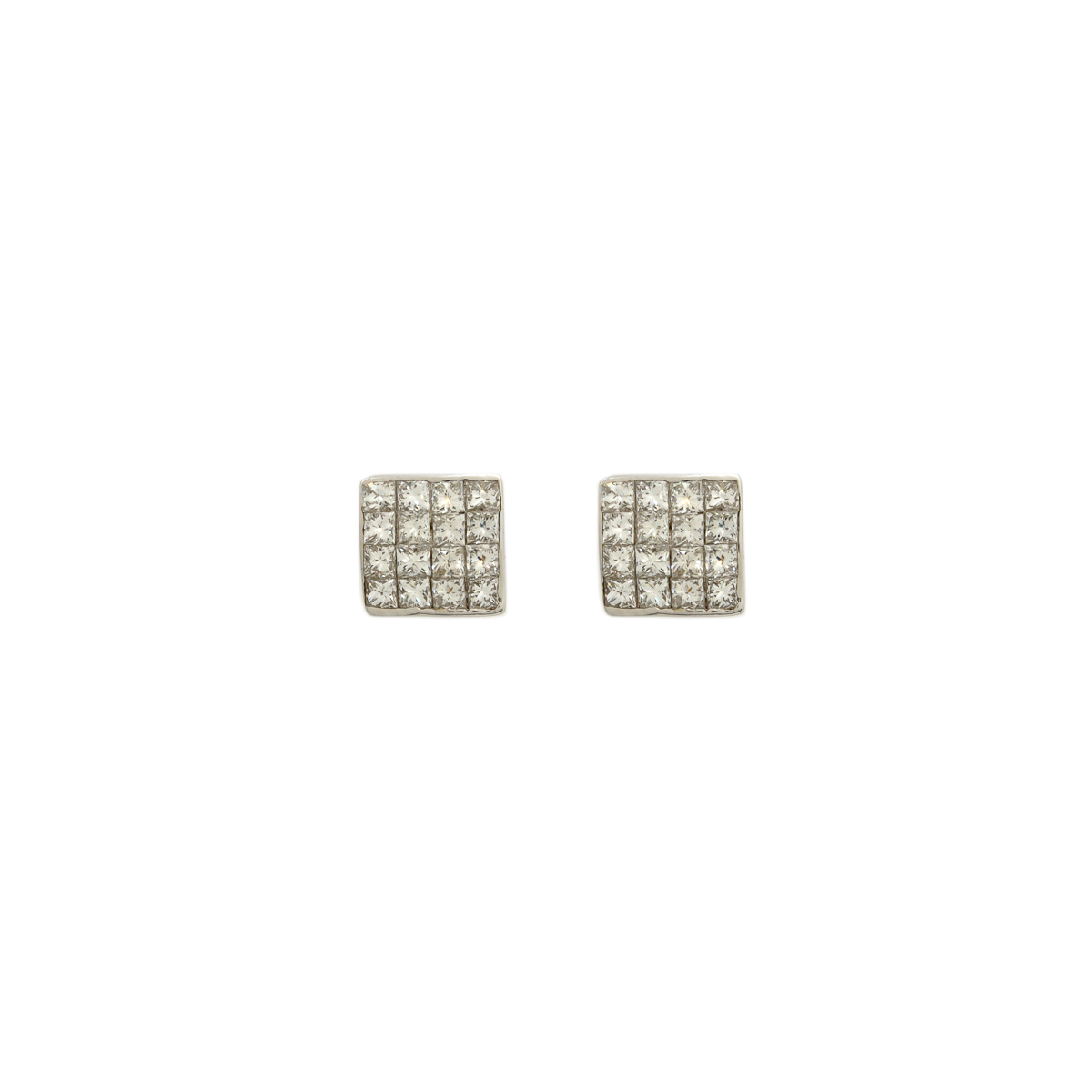 Aretes Cuadrado en Oro Blanco 18k con Brillantes