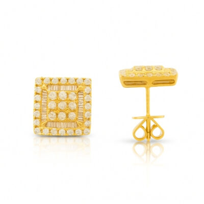 Aretes Diamantesta Cuadrado en Oro Amarillo 18k con Diamantes