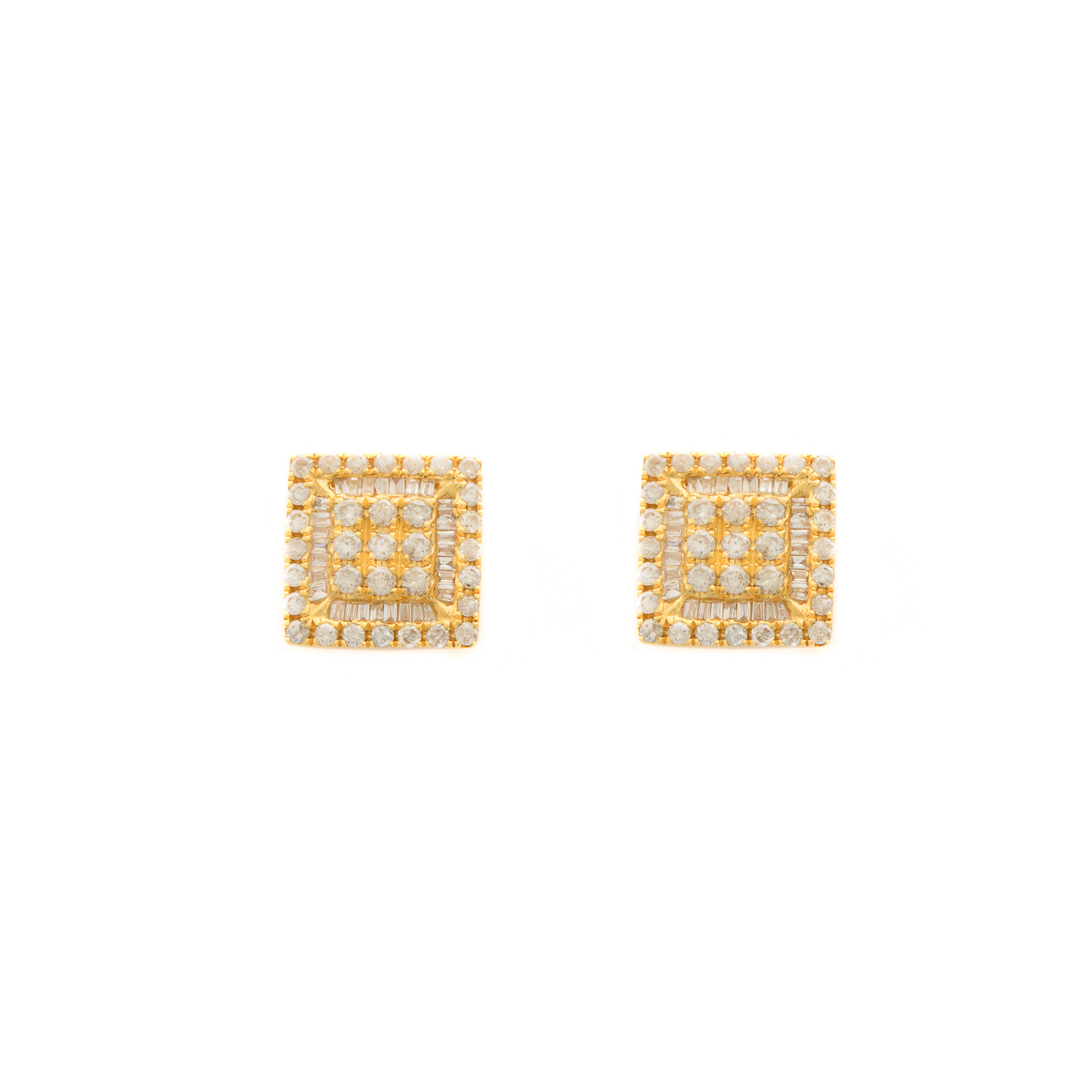 Aretes Cuadrado en Oro Amarillo 18k con Brillantes