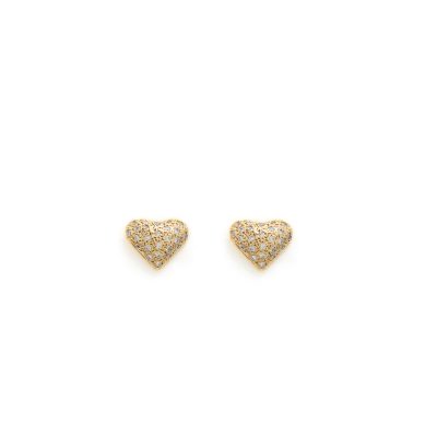 Aretes Khuyay Corazón en Oro Amarillo 18k y Brillantes