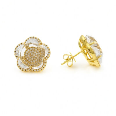 Aretes Biru Flor en Oro Amarillo 18k con Topacio blanco y Diamantes