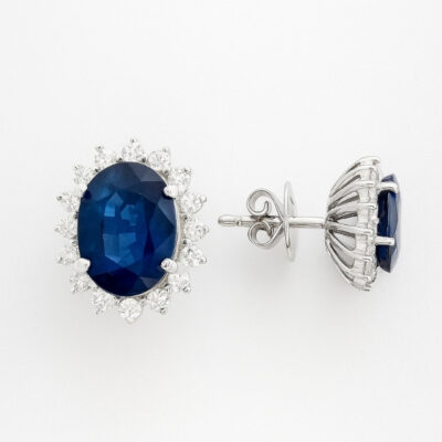 Aretes Biru en Oro Blanco 18k con Zafiro y Diamantes
