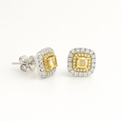 Aretes Diamantesta en Oro Blanco 18k y Oro Amarillo 18k con Diamantes Canarios y Blancos