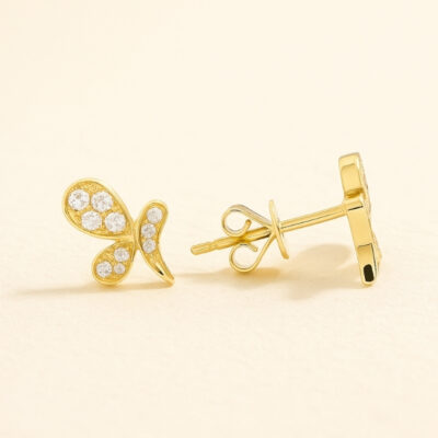 Aretes Diamantesta Media Mariposa en Oro Amarillo 18K con Diamantes