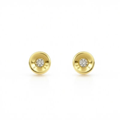 Aretes Kids Botón en Oro Amarillo 18k con Diamante al centro