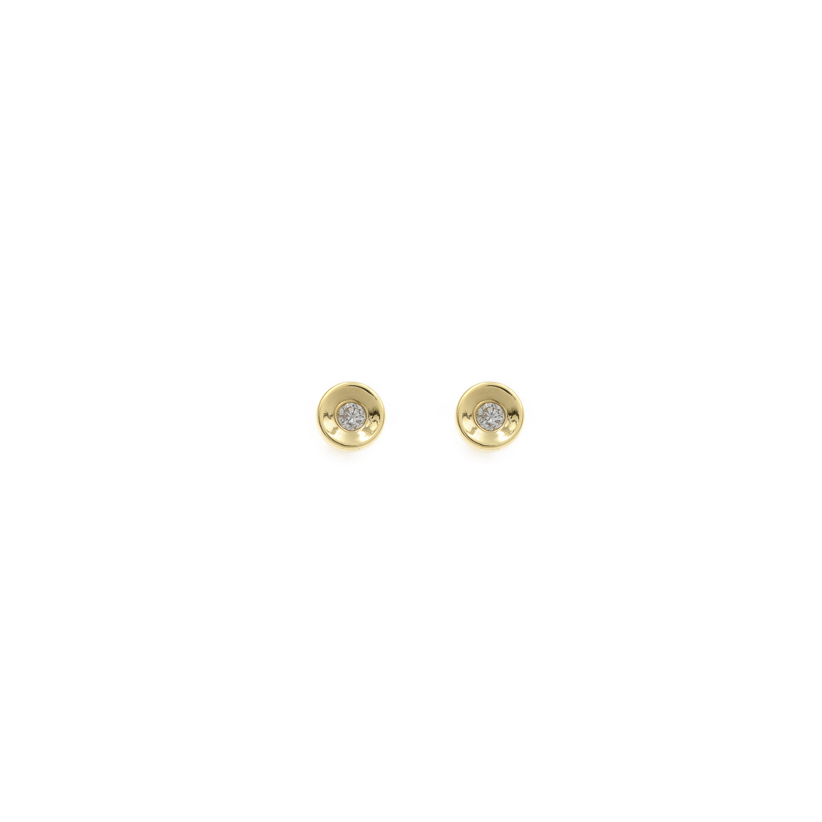 Aretes Diamantesta Botón en Oro amarillo 18k con Brillante al centro