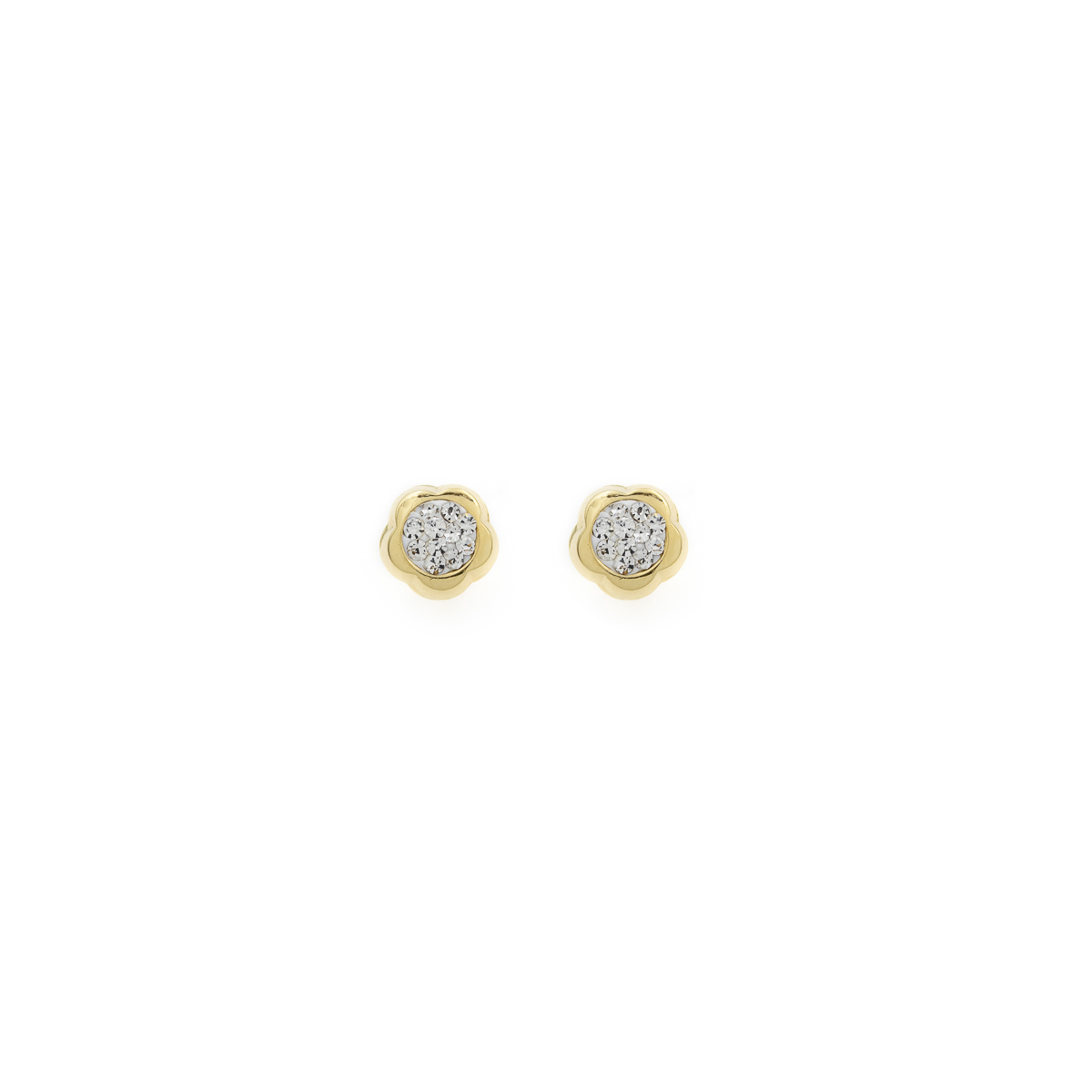 Aretes Biru Flor Pave en Oro amarillo 18k con Zircón