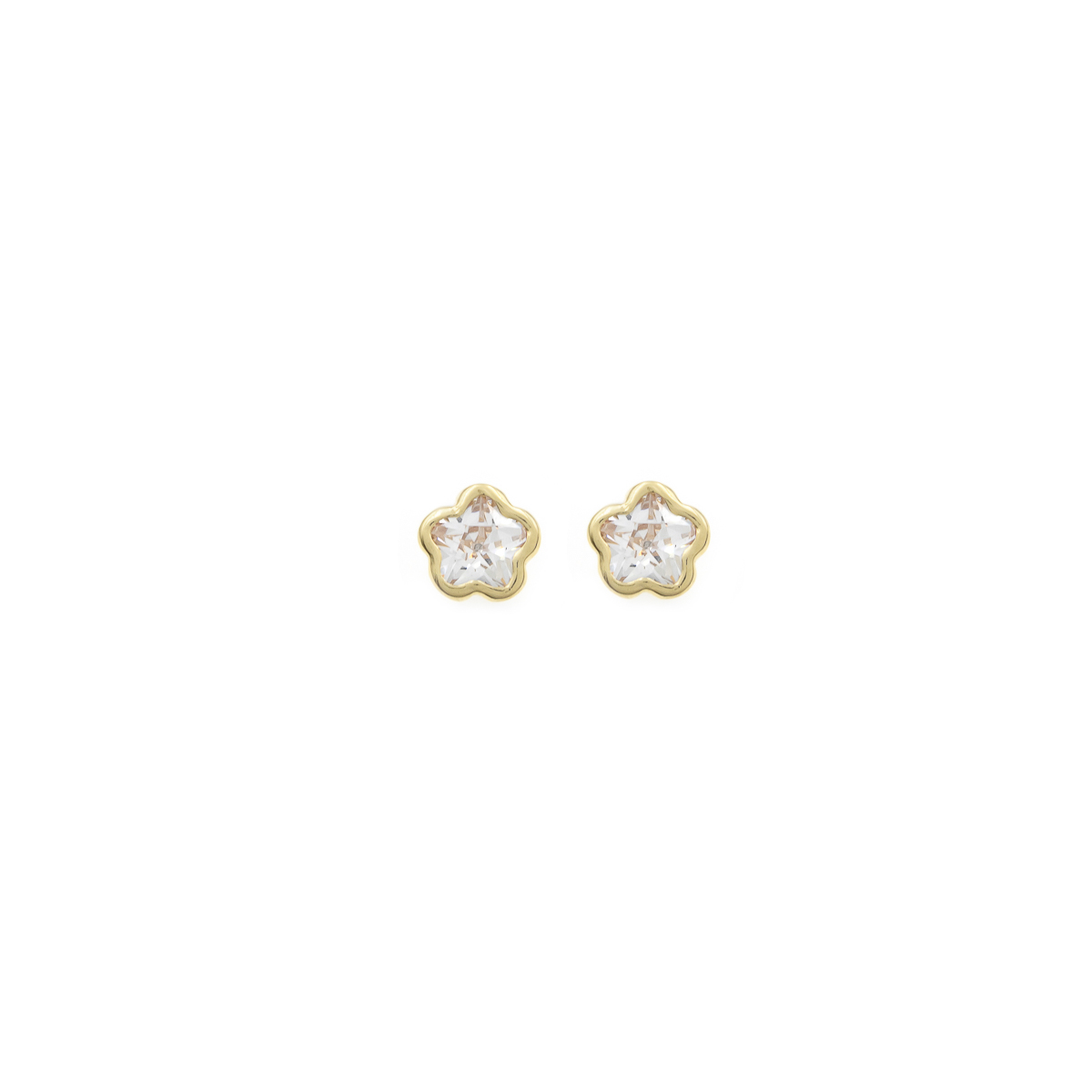 Aretes Biru Flor en Oro amarillo 18k con Zircón