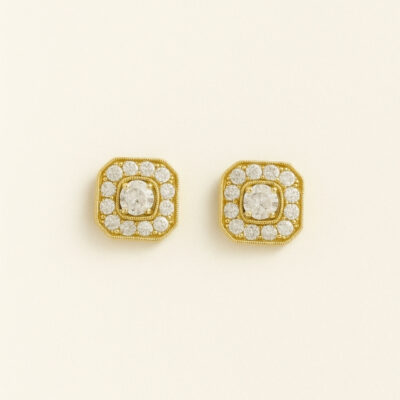 Aretes Diamantesta Cuadrado con Central movible en Solitario en Oro Amarillo 18k con Brillantes