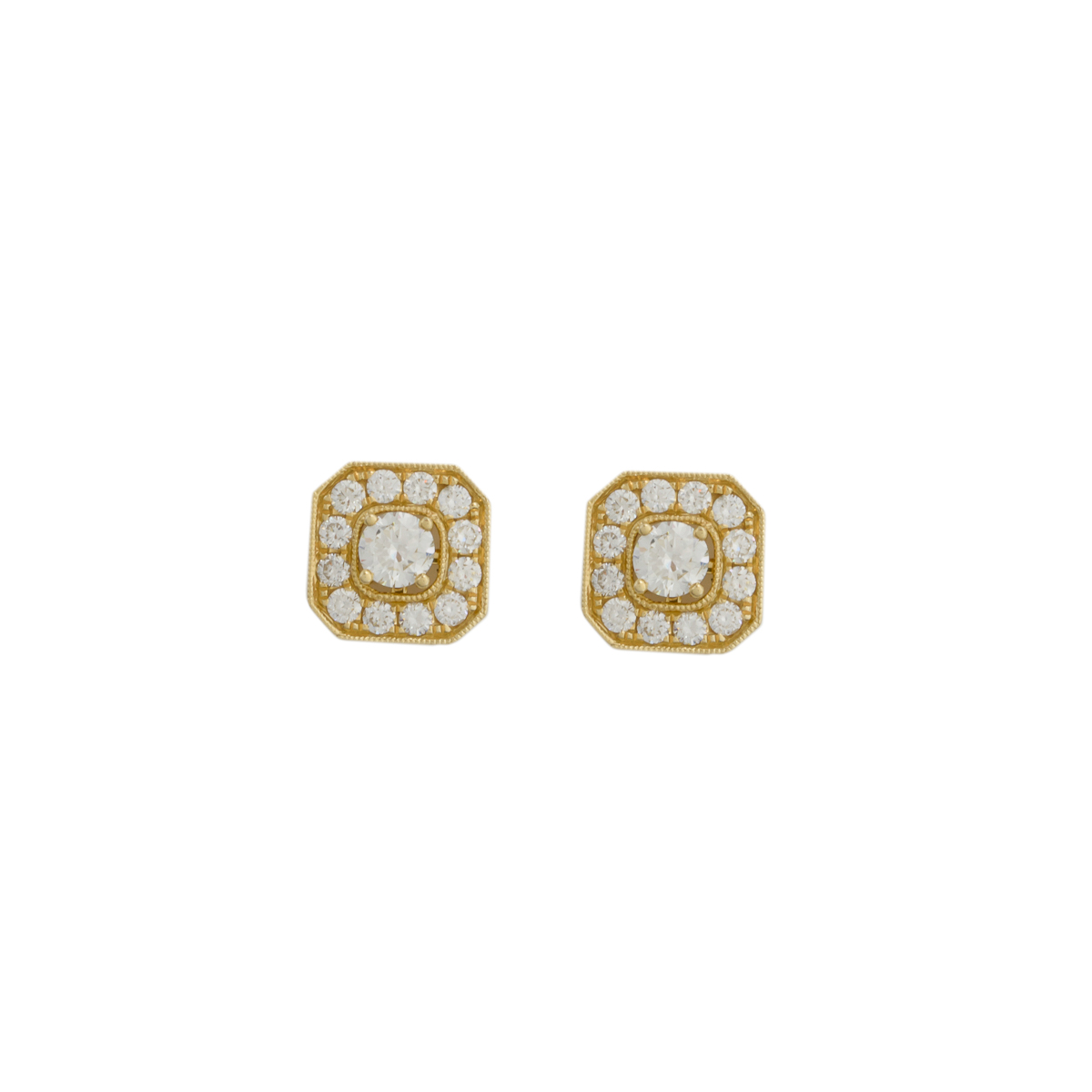 Aretes Diamantesta Cuadrado con Central movible en Solitario en Oro Amarillo 18k con Brillantes