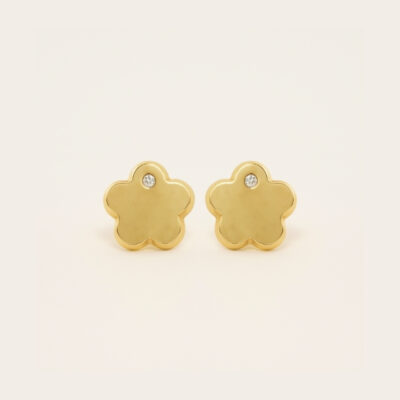 Aretes Biru Trébol en Oro Amarillo 18k con Diamante