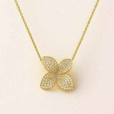 Collar Diamantesta Flor en Oro Amarillo 18k con Diamantes