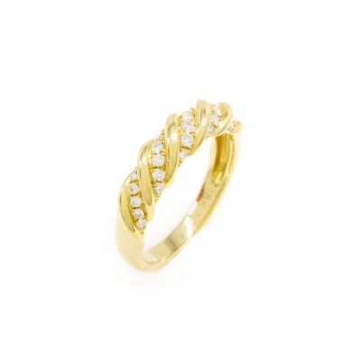 Sortija Trenzada en Oro Amarillo 18K con Diamantes