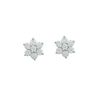 Aretes Diamantesta Flor Roseta en Oro Blanco 18k con Diamantes