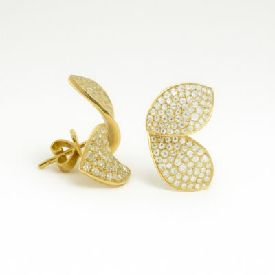Aretes Diamantesta Doble Hoja en Oro Amarillo 18k con Diamantes