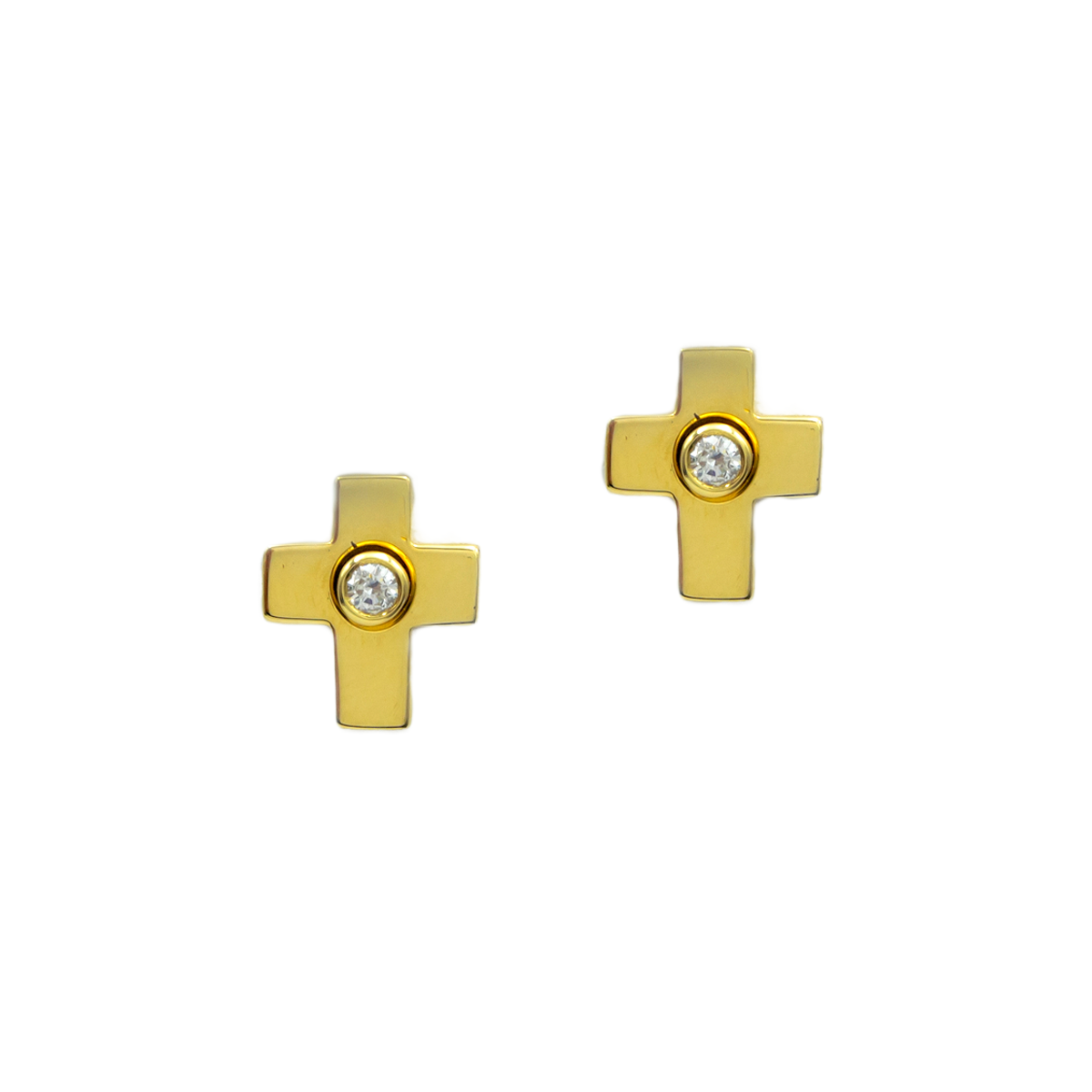 Aretes Cruz en Oro 18k con Diamante