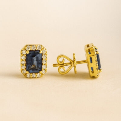 Aretes Biru en Oro Amarillo 18k con Diamantes y Zafiro