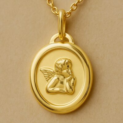 Dije Biru Medalla Ángel de la Guardia en Oro Amarillo 18k