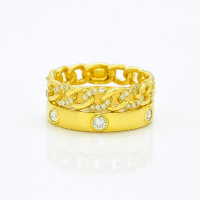 Sortija Diamantesta Aro y Eslabones en Oro Amarillo 18k con Diamantes