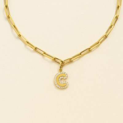 Choker Diamantesta Letra C en Oro Amarillo 18k con Diamantes
